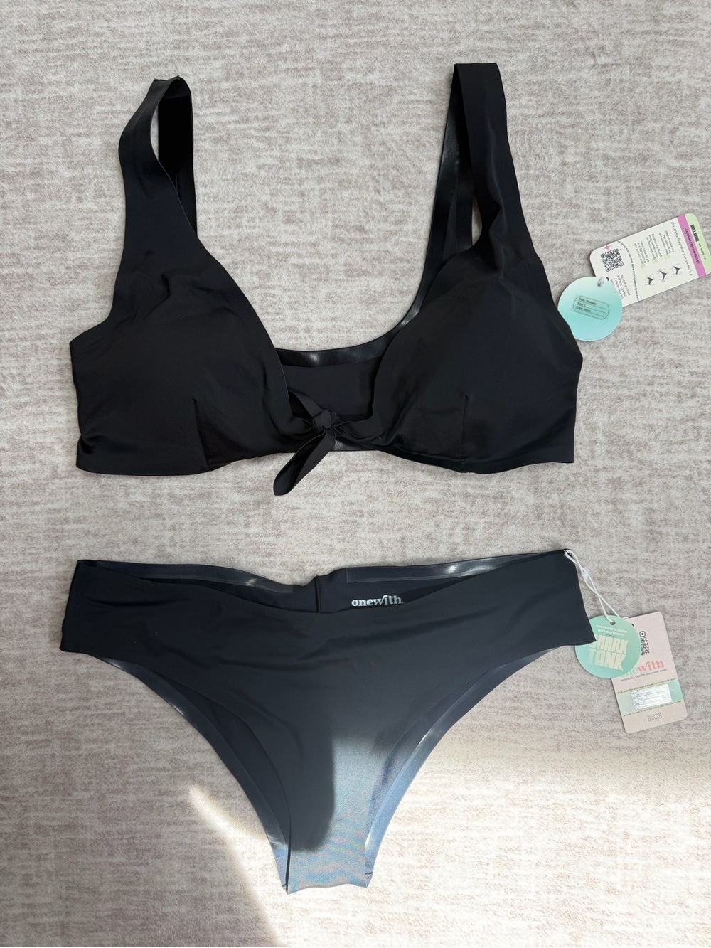 Black Tie-Front Bikini Top & High-Cut Bottoms -onewith swim